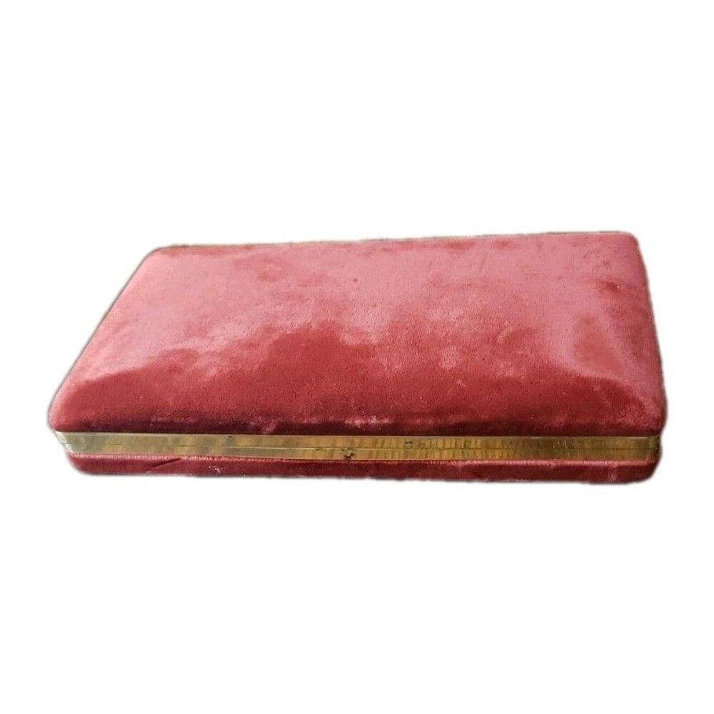 Mele Vintage Red  Velvet Travel Jewelry Box Case Clamshell Style Lined 9x5"